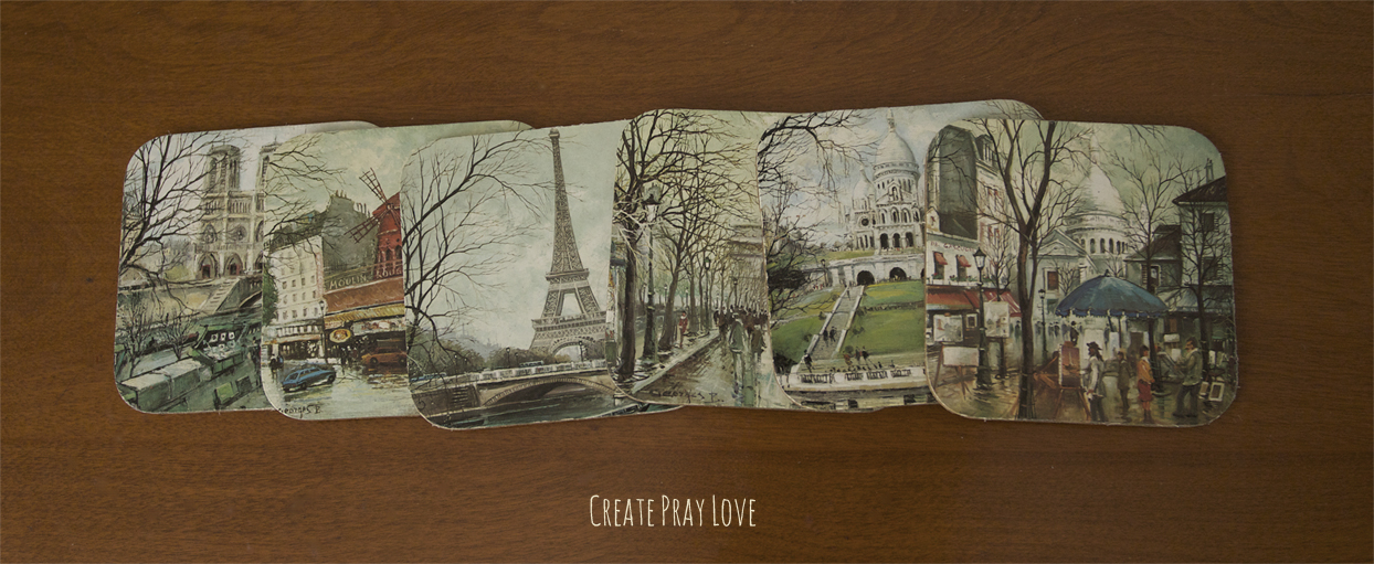 Create Pray Love | European-Themed Coasters - great thrifted find!