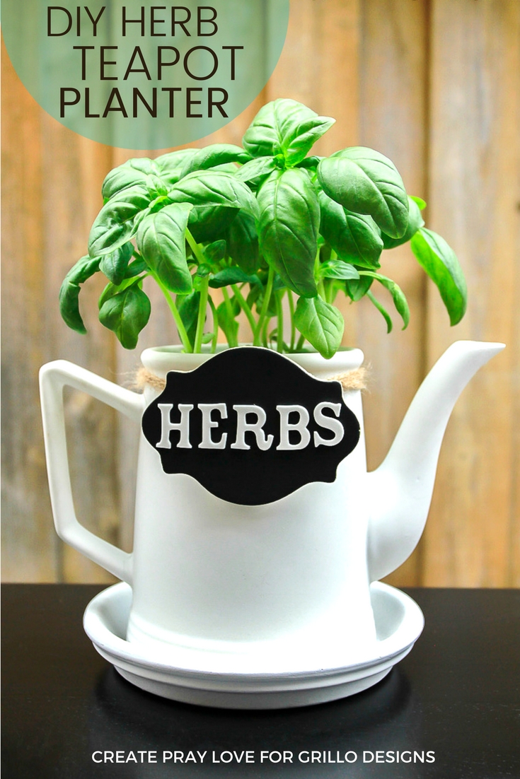 Simple Repurposed Teapot Herb Planter