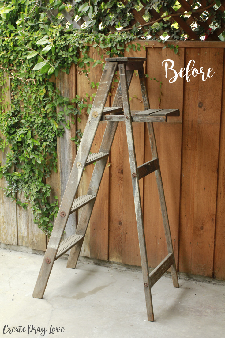 DIY Wooden Ladder Outdoor Shelving Unit