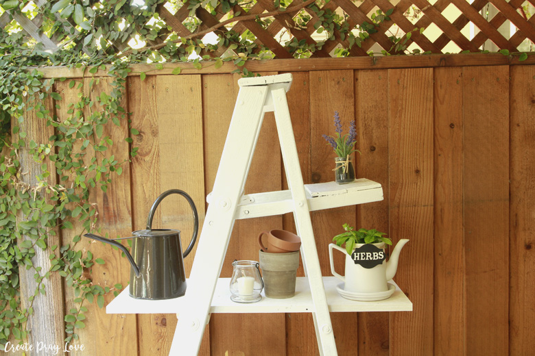 DIY Wooden Ladder Outdoor Shelving Unit