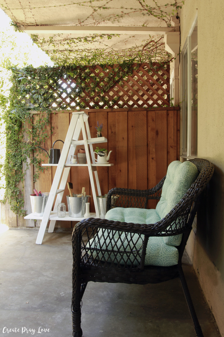 DIY Wooden Ladder Outdoor Shelving Unit