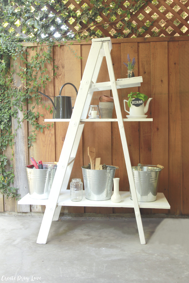 DIY Wooden Ladder Outdoor Shelving Unit