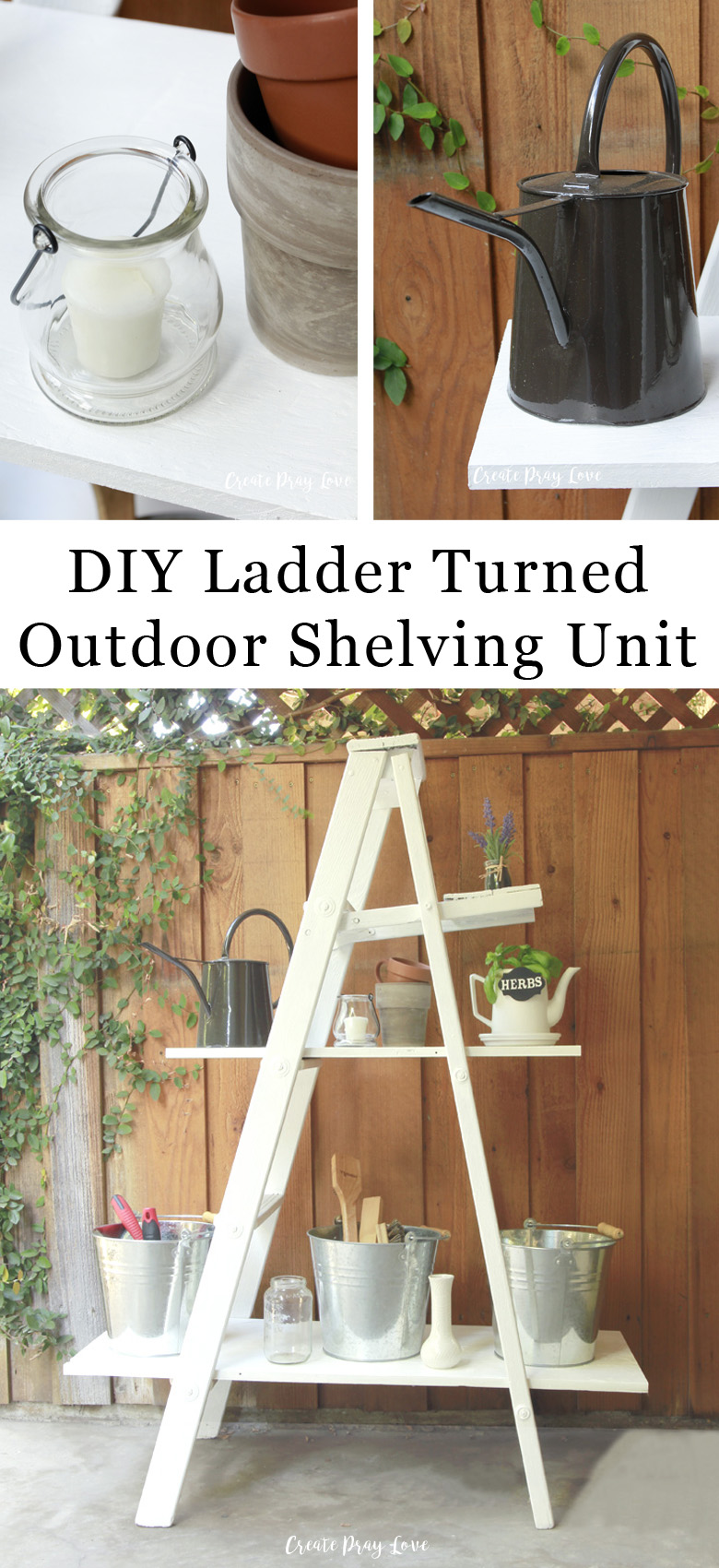 DIY Wooden Ladder Outdoor Shelving Unit